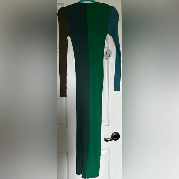 ‼️RARE‼️🎸STAUD🎸🔥NWT🔥 "Shoko" ribbed colorblock sweater dress in Fern— Size S - Picture 10 of 11
